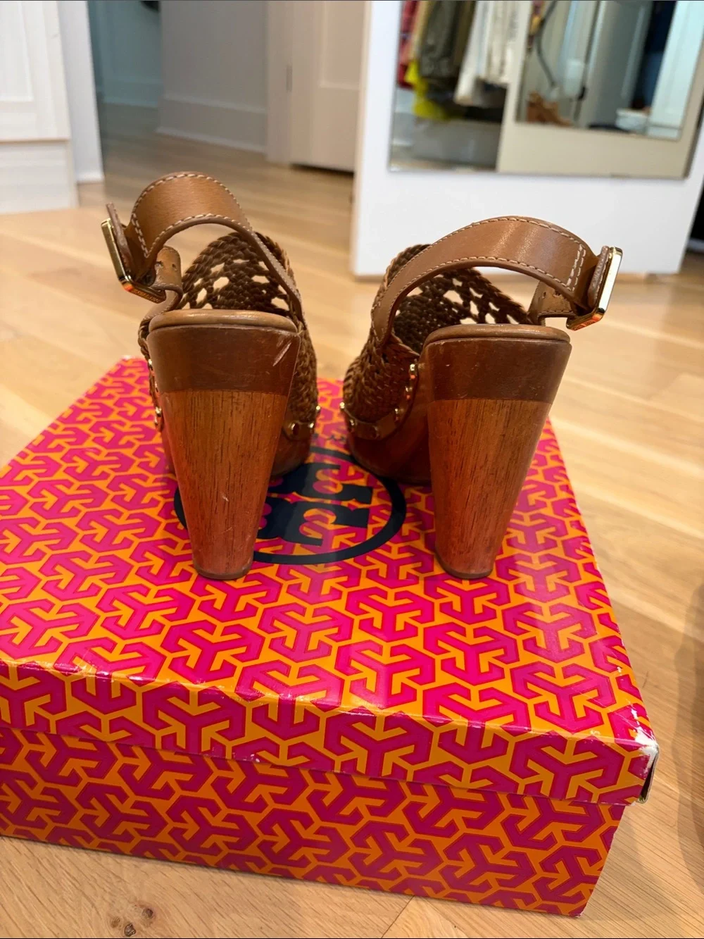 Tory Burch Brown Woven Slingback Clogs